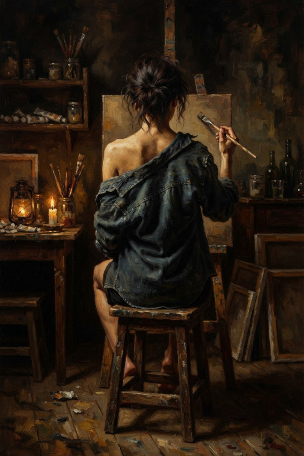 Un pinceau à la main — par Kartpostal — © XStory-fr.com