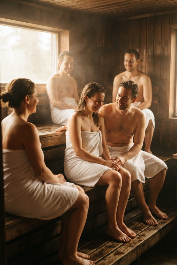 Premier gang-bang de ma femme au sauna — par DEBORAH SOUMISE — © XStory-fr.com